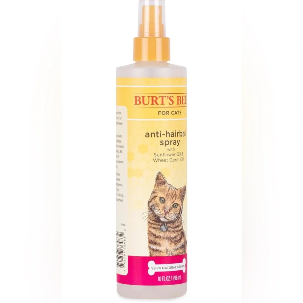 Burt's Bee Anti-Hairball Cat Pet Spray Wheat Germ Oil & Sunflower Oil 10 Oz New